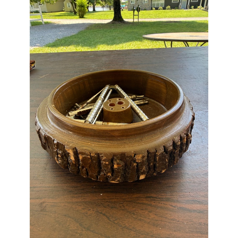 Vintage Mid-Century Rustic Tree Bark Nut Bowl Set